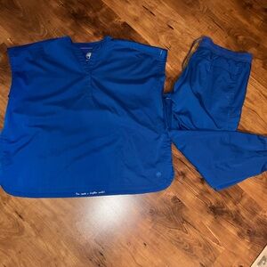 Blue Healing Hands Scrub Top and Pants Set